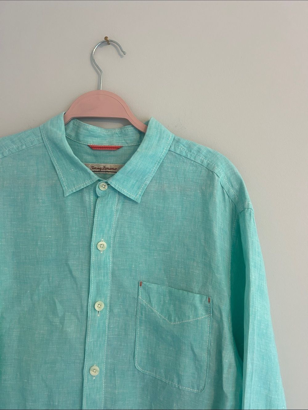 Tommy Bahama Men’s Large Linen Button Down Shirt Mint Green Coastal Resort
